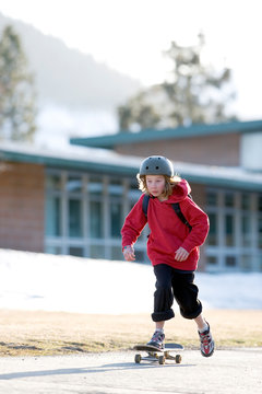 Dylan Zellers takes a ride on his skateboard in Lake Tahoe, California.
