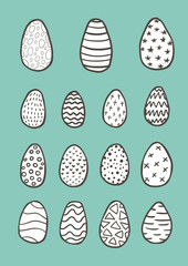 Collection of hand drawn doodle style Easter eggs,