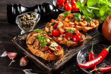 Assortment of traditional Italian bruschettas