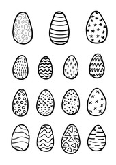 Collection of hand drawn doodle style Easter eggs,