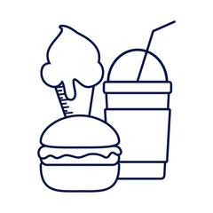 hamburger with ice cream and milkshake