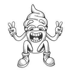 Illustration of the Ice Cream character. Hand drawn illustration. Isolated on white background.