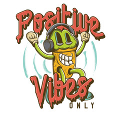 T-shirt or poster design with funny ice cream character. Hand drawn illustration. Vintage style.