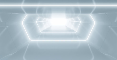 Futuristic tunnel with light, Spaceship corridor. interior view. Future background, business, sci-fi or science concept. 3d rendering