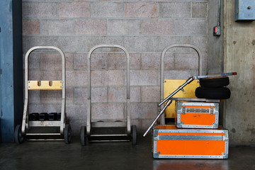 Travel cases and hand trucks.