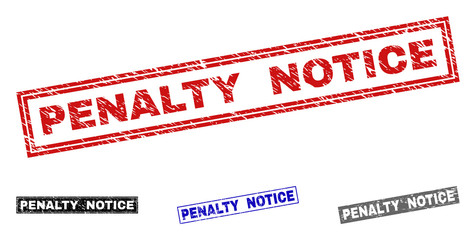 Grunge PENALTY NOTICE rectangle stamp seals isolated on a white background. Rectangular seals with grunge texture in red, blue, black and gray colors.