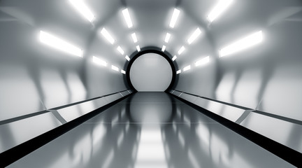 Futuristic tunnel. Future interior background, sci-fi science concept. 3d rendering.