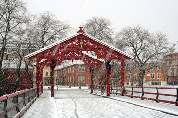 Snowfall in Trondheim , Norway