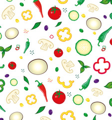Seamless pattern with colored vegetables. Vector illustration