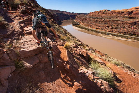 Aaron Braggs mountain biking on Jacksons trail, Moab, Utah.