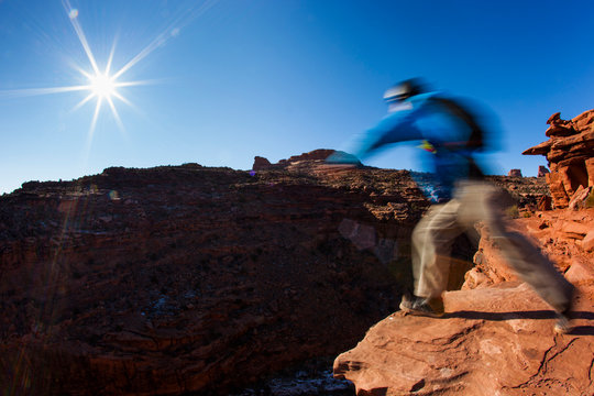 Laurent Frat basejumping in Kane Creek, Moab, Utah.