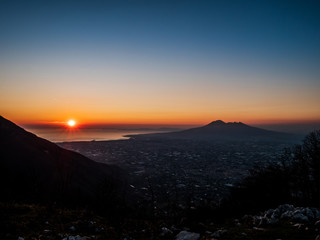 beautiful sunset over the Gulf of Naples and Vesuvius, Naples Campania, Italy