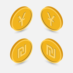 A set of coins in isometric.