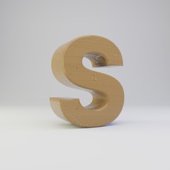 3D letter S uppercase. Wooden font isolated on white background.
