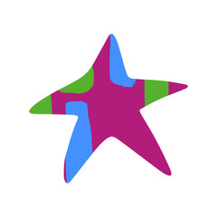 Cartoon style star shape with colorful texture. Great design element for label, sticker, print, card, websites, other design. Vector illustration isolated on white background