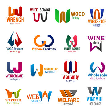 W letter corporate identity, business icons