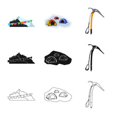 Vector illustration of mountaineering and peak sign. Collection of mountaineering and camp vector icon for stock.