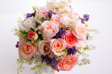 Luxury bouquet made of roses in flower shop Valentines Bouquet of pastell roses