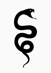 Black silhouette snake. Isolated symbol or icon snake on white background. Abstract sign snake. Vector illustration