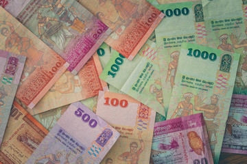 Fototapeta na wymiar Money from Sri Lanka, Rupiah, various denominations