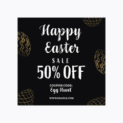 Happy Easter sale banner template with Golden glitter eggs. Vector illustration.