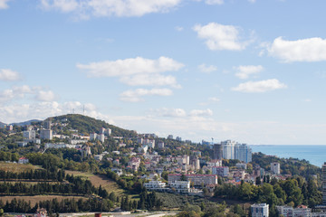 Panorama of the city by the sea in summer