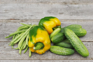 Pepper, cucumber and peas