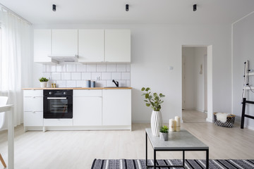 Modern studio apartment with kitchenette - obrazy, fototapety, plakaty