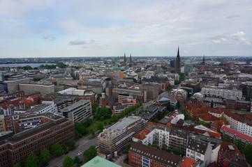 Fototapeta na wymiar Aerial view of Hamburg port on a summer day