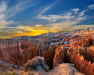 Bryce Canyon National Park during Sunrise glowing in golden hour