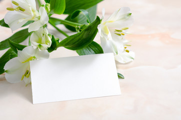 Flowers and blank paper card