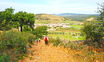 Pilgrims in Calvary Hill (Cerro del Calvario) near Almaden de la Plata, province of Seville. Via de...
