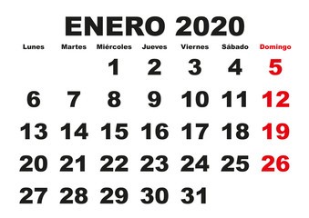 Enero 2020 wall calendar spanish