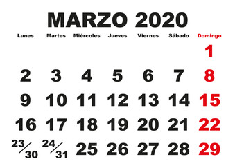 Marzo 2020 wall calendar spanish