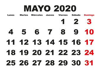 Mayo 2020 wall calendar spanish