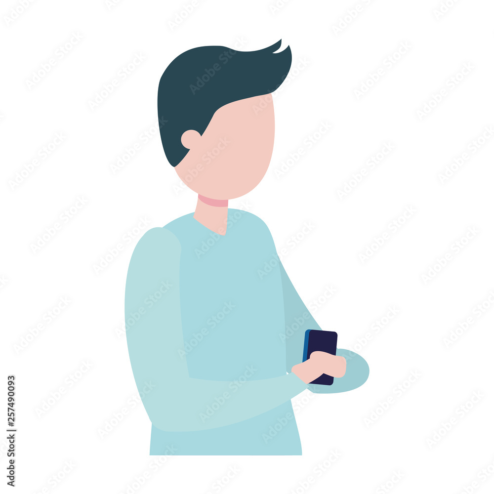 Poster man with smartphone avatar character