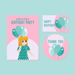 Cute Card Kids invitation thanks card boy girl hand drawn