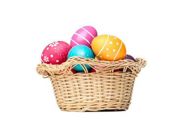 Easter eggs in basket isolated on white background