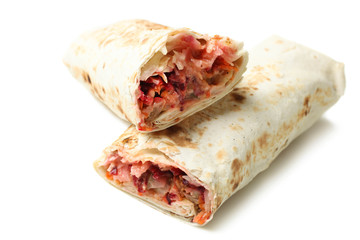 Doner kebab, shawarma in pita with meat filling