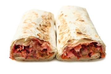 Doner kebab, shawarma in pita with meat filling