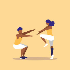 Fototapeta na wymiar young couple black performing exercise icon