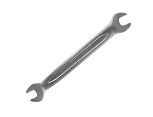 New wrench on white background, top view. Plumber tools