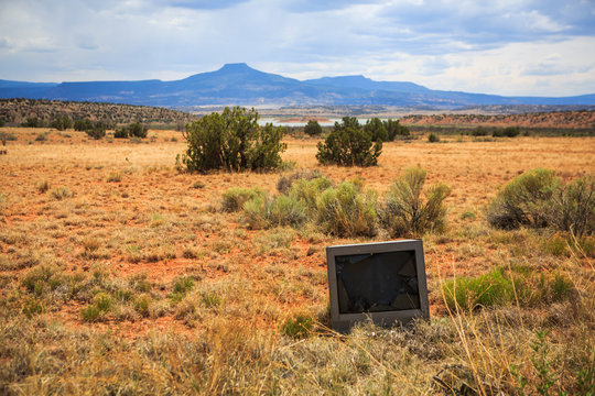 TV in desert, Cerro Pedernal, New Mexico, USA