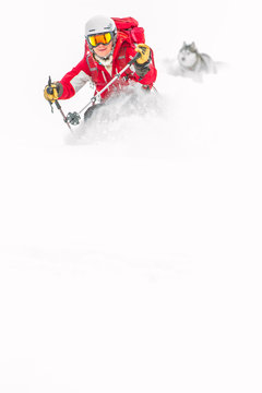 Woman backcountry skiing