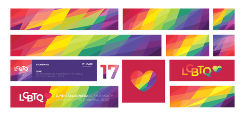 Support for LGBTQ pride. Colorful backgrounds. Rainbow abstract. Templates for banners, flyers.