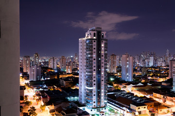 Night long exposure shot of "Mooca" one of the central neighborhoods in Sao Paulo, Brazil. Many residential towers grew in this former industrial site