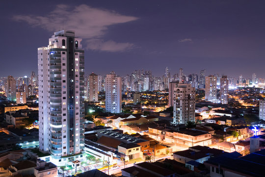 Night long exposure shot of "Mooca" one of the central neighborhoods in Sao Paulo, Brazil. Many residential towers grew in this former industrial site