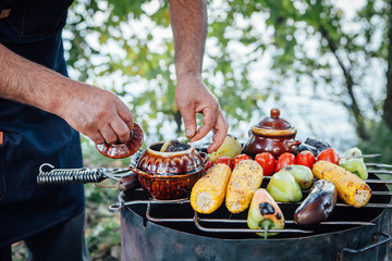 Traditionally grilled vegetables in the Caucasus Mountains region