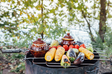 Traditionally grilled vegetables in the Caucasus Mountains region