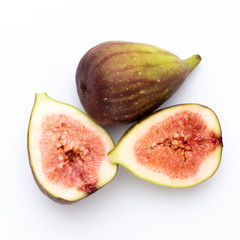 Fig fruits isolated on white background. Top view. Flat lay pattern